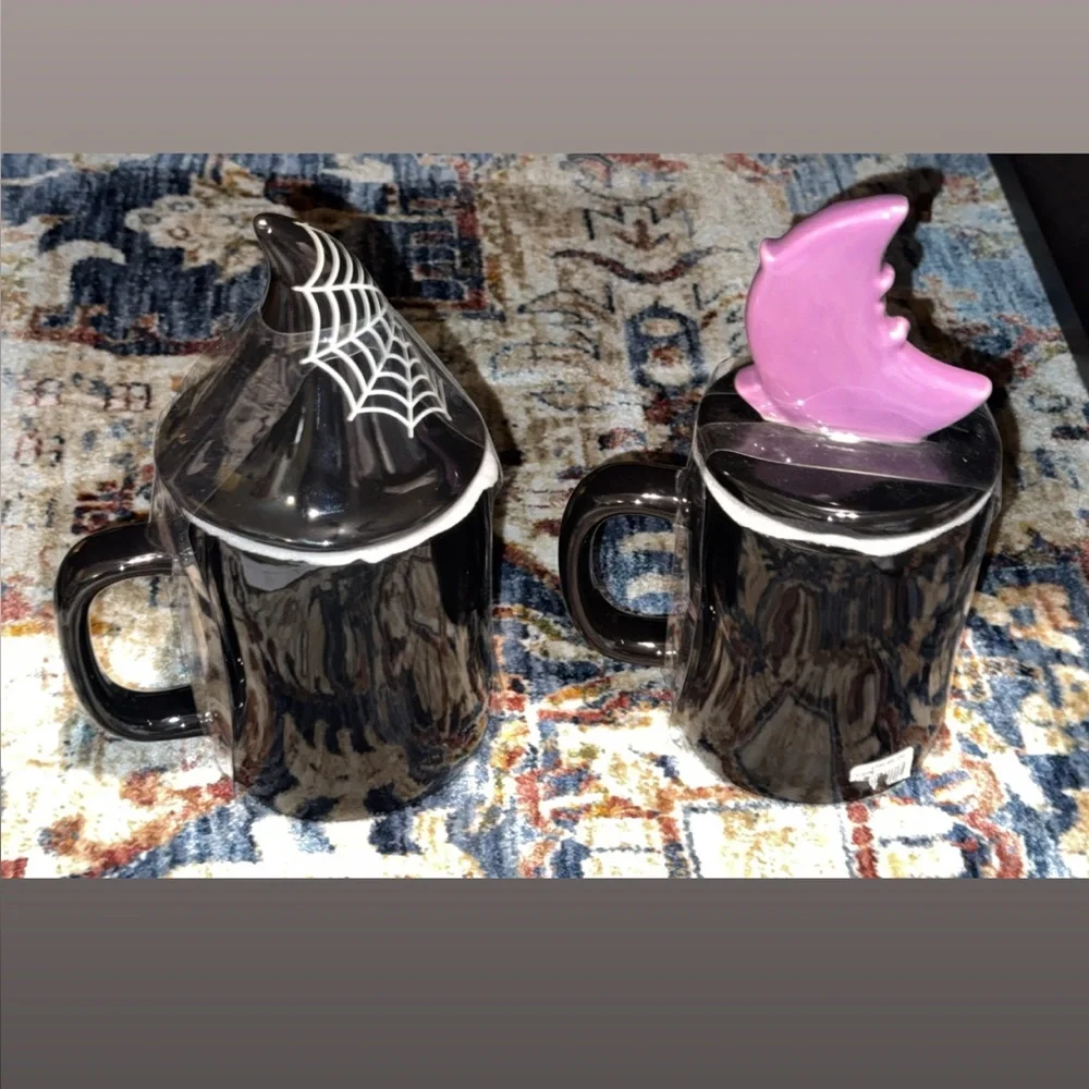 NWT Rae Dunn Ceramic Black Halloween Coffee Tea Mug Cup w/Topper EEK HOCUS POCUS - Picture 2 of 4